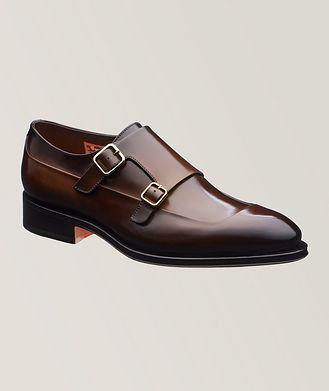 Santoni Burnished Leather Double Monk Strap Dress Shoes